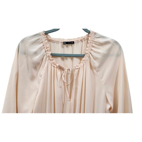 ZARA Peach Pink Maxi Pleated Voluminious Dress Size S - Picture 9 of 13